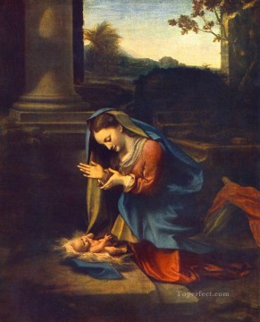 アントニオ・ダ・コレッジョ Painting - 子供の崇拝 ルネッサンスのマニエリスム アントニオ・ダ・コレッジョ
